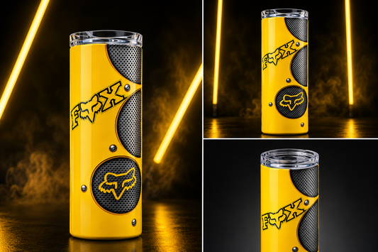 FOX Style 20oz Stainless Steel Tumbler – Motocross Inspired Insulated Cup with Lid & Straw