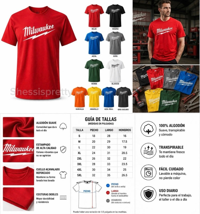 Milwaukee Men's short-sleeved casual shirt, men's clothing drill tools equipment