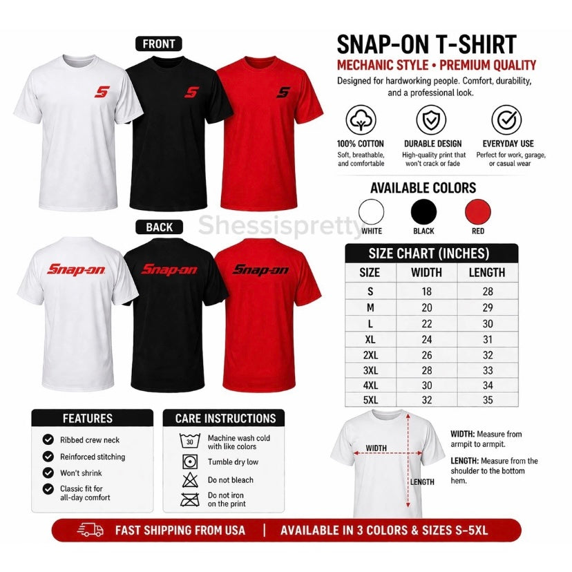 Snap-on tools short-sleeved t-shirt Snap-on clothing for men Size S-2XL