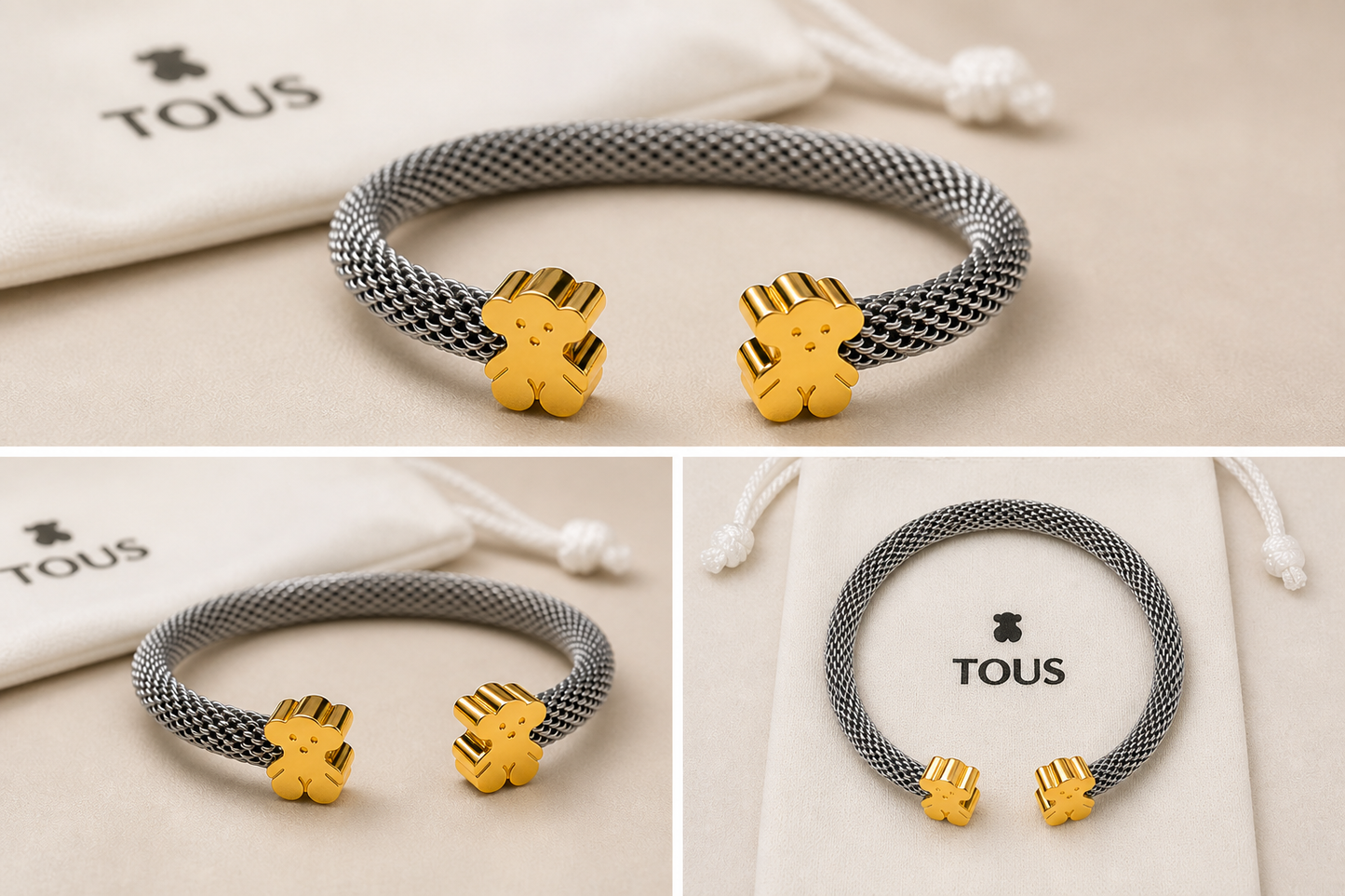 TOUS Stainless Steel Bracelet – Elegant, Water-Resistant, and Hypoallergenic (Box Not Included) Adjustable