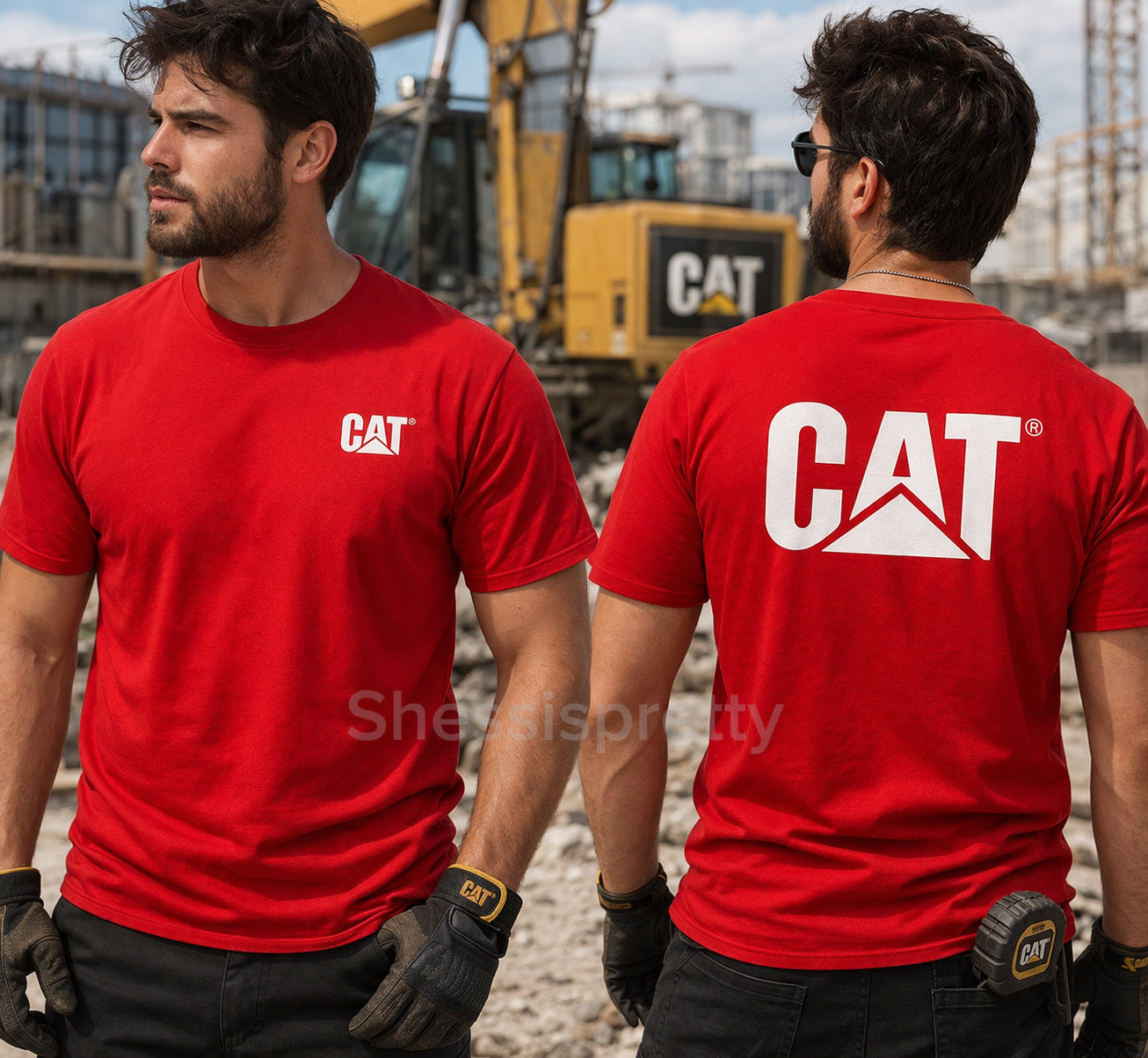 CAT Heavy Duty Workwear T-Shirt Men Durable Cotton Bold Streetwear Graphic Tee