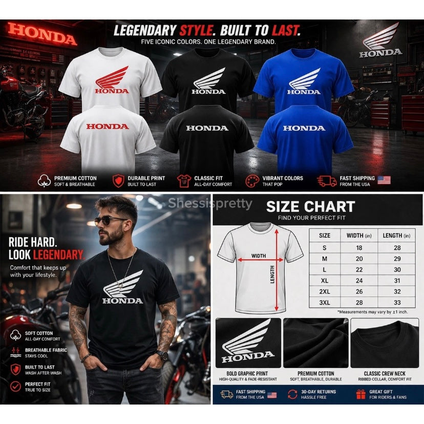 Honda Logo T-Shirt Men’s Motorcycle Graphic Tee Premium Cotton Racing Shirt