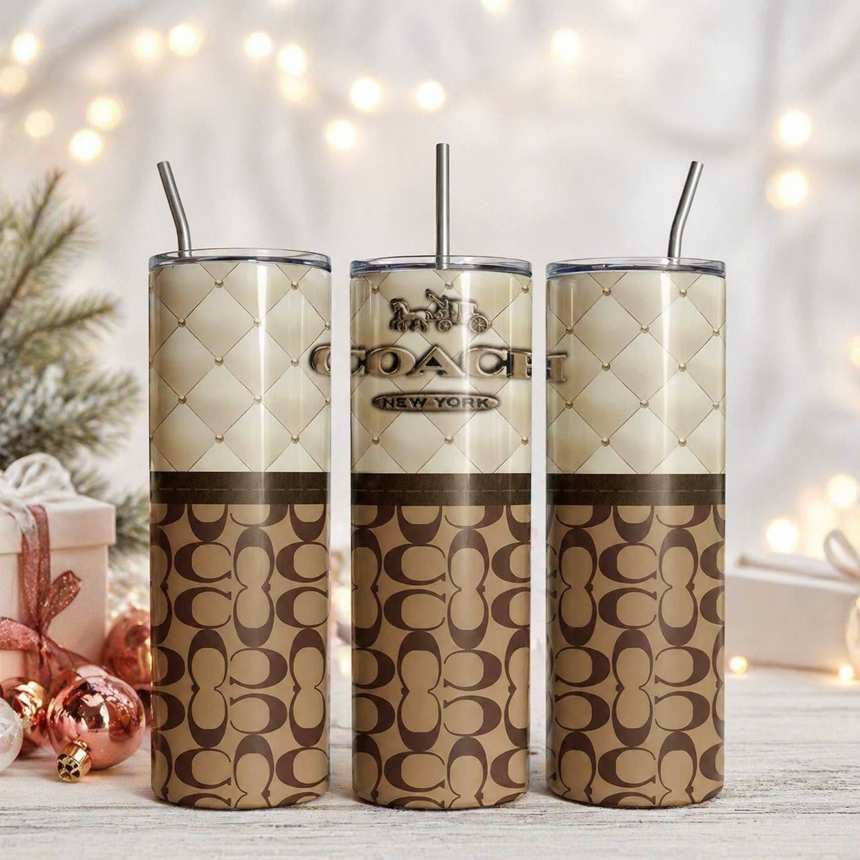 COACH New York 20oz Stainless Steel Tumbler with Plastic Straw – Double Wall Insulated Travel Cup