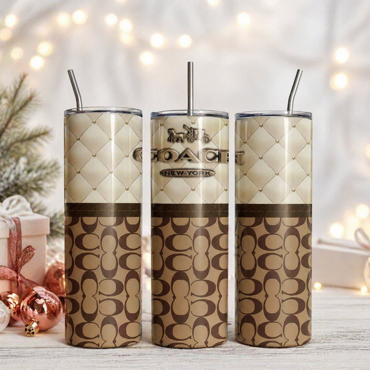 COACH New York 20oz Stainless Steel Tumbler with Plastic Straw – Double Wall Insulated Travel Cup