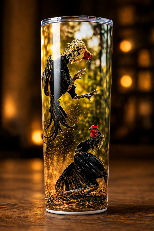 20oz Gallero Rooster Fight Tumbler Stainless Steel Cup w/ Straw