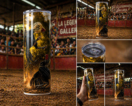 20oz Gallero Rooster Fight Tumbler Stainless Steel Cup w/ Straw