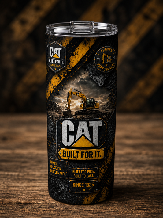 CAT Tumbler 20oz – Insulated Stainless Steel Cup with Lid & Straw | Built For It