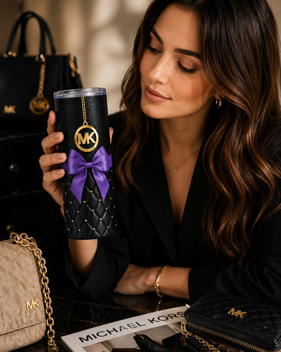 Michael Kors Inspired Purple Bow 20oz Skinny Tumbler with Straw | Stainless Steel Insulated Cup