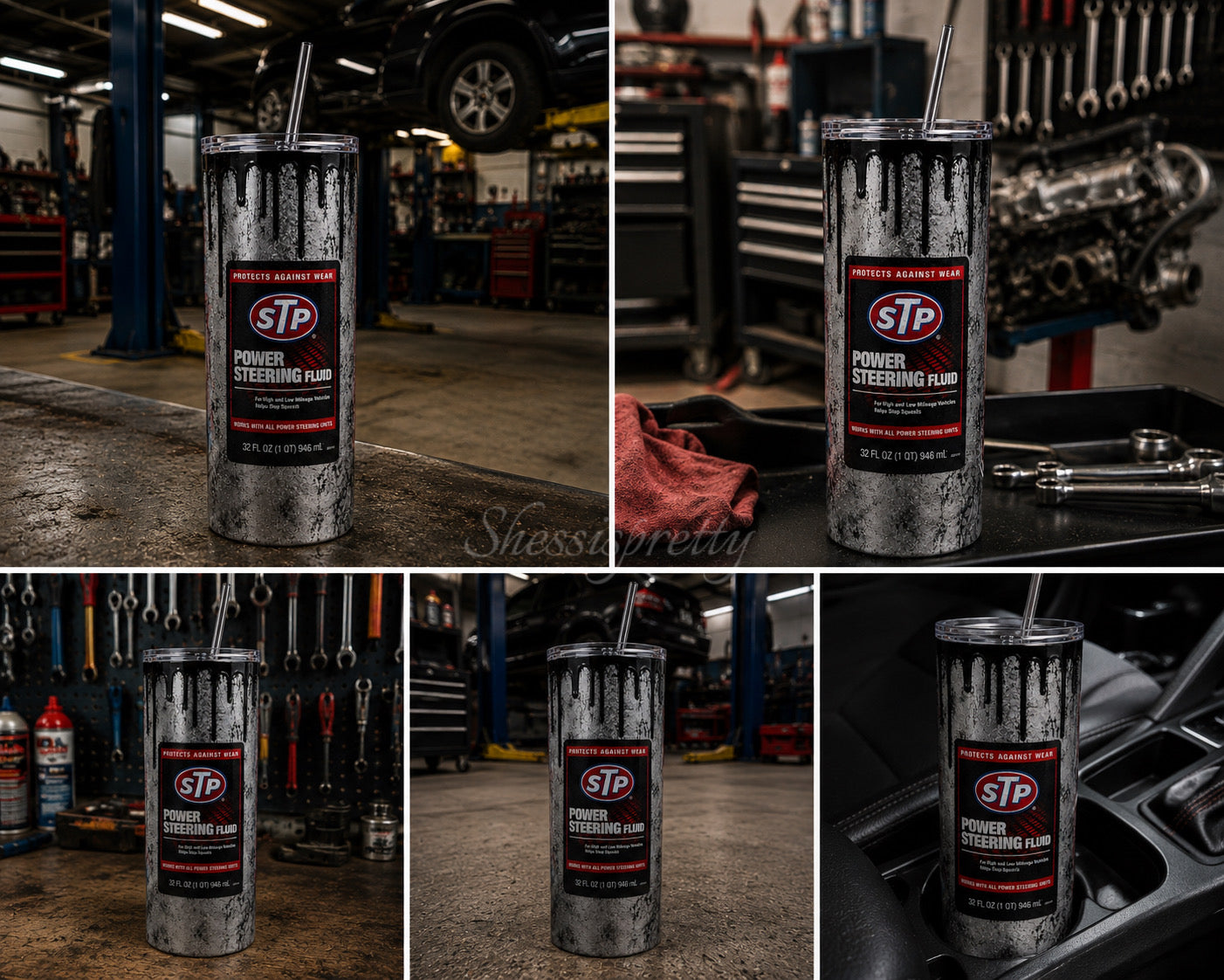 STP Power Steering Fluid 20oz Tumbler w/ Plastic Straw | Mechanic Garage Cup | Double Wall Insulated Gift for Car Lovers